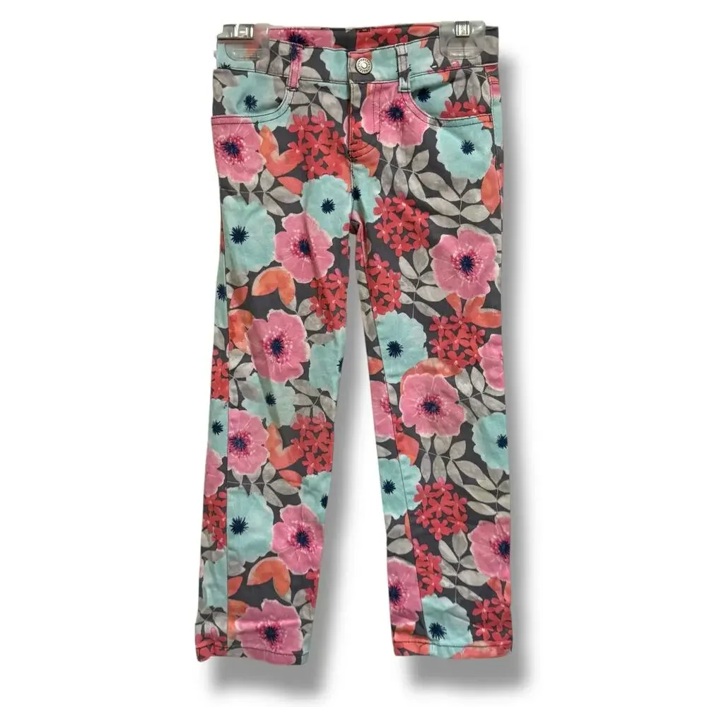Gymboree Girls Pants Enchanted Winter Flowers Gray Pink‎ Size 5